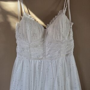 City Studio Long White Sparkly Dress With Glitter And Sequin Size 9/10